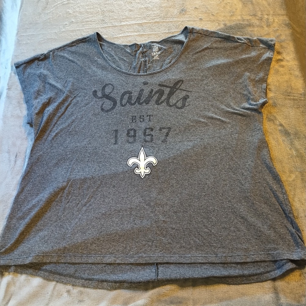 NFL Team Apparel New Orleans Saints Jersey Shirt Gray Scoop Neck Womens 2XL NOLA